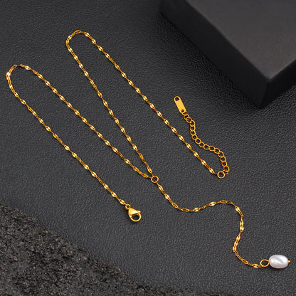 Elegant Pearl Pendant Necklace With 18K Gold Plating Sweater Chain For Women