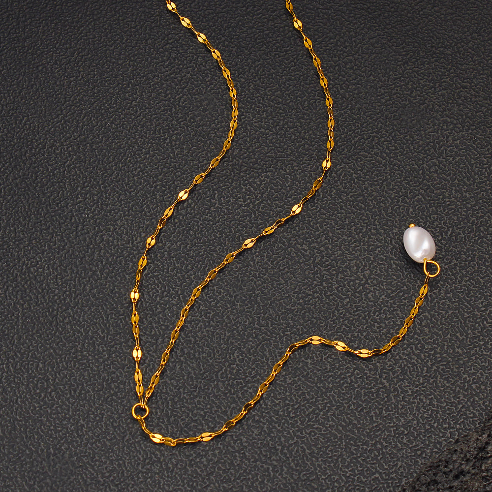 Elegant Pearl Pendant Necklace With 18K Gold Plating Sweater Chain For Women
