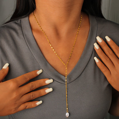 Elegant Pearl Pendant Necklace With 18K Gold Plating Sweater Chain For Women