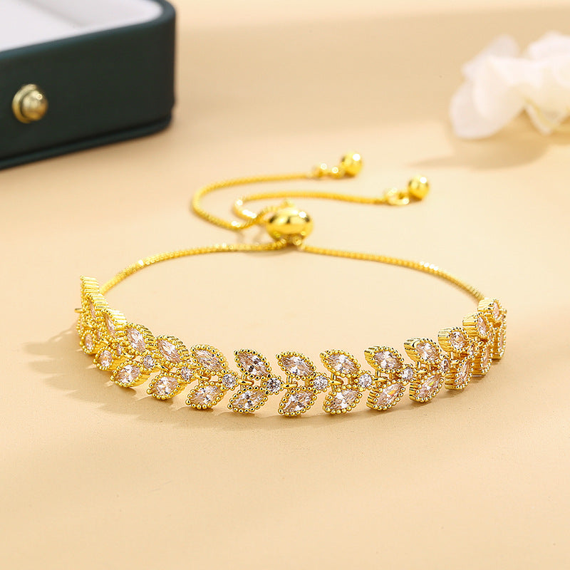 Adjustable Full Drill Women's Gold Plated Luxury Bohemian Style Bracelet