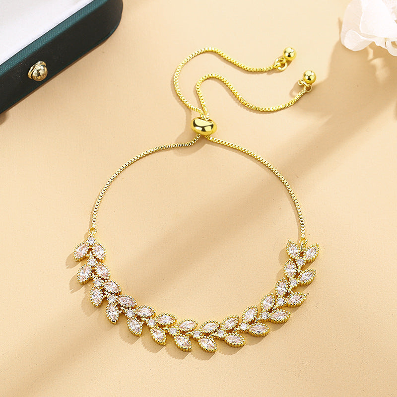 Adjustable Full Drill Women's Gold Plated Luxury Bohemian Style Bracelet