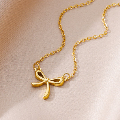 Elegant Bow Knot 18 K Gold Thick Plated Necklace For Women