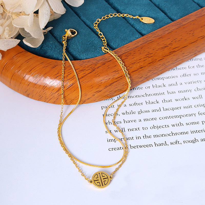 PVD Geometric 18K Gold Plated Anklet For Female