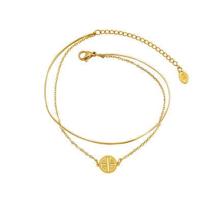 PVD Geometric 18K Gold Plated Anklet For Female