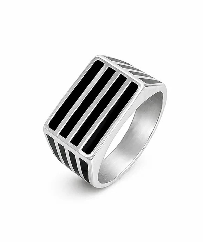 Obsidian Stride Men Silver Ring