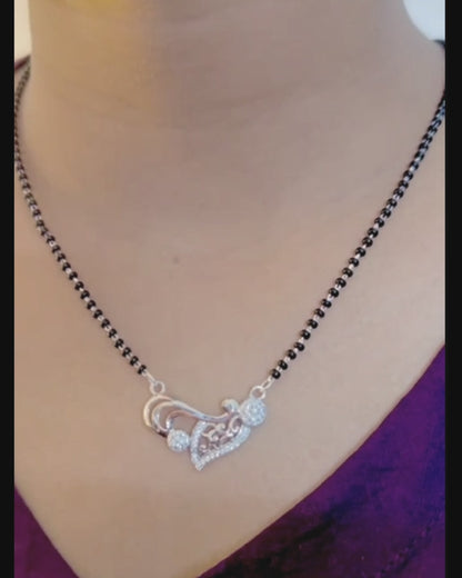 KAAVI Floral Leafy Heart Modern Stylish Pure 925 Silver Mangalsutra