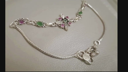 KAAVI Women's Mystical Flower 925 Oxidized Silver chain Anklet